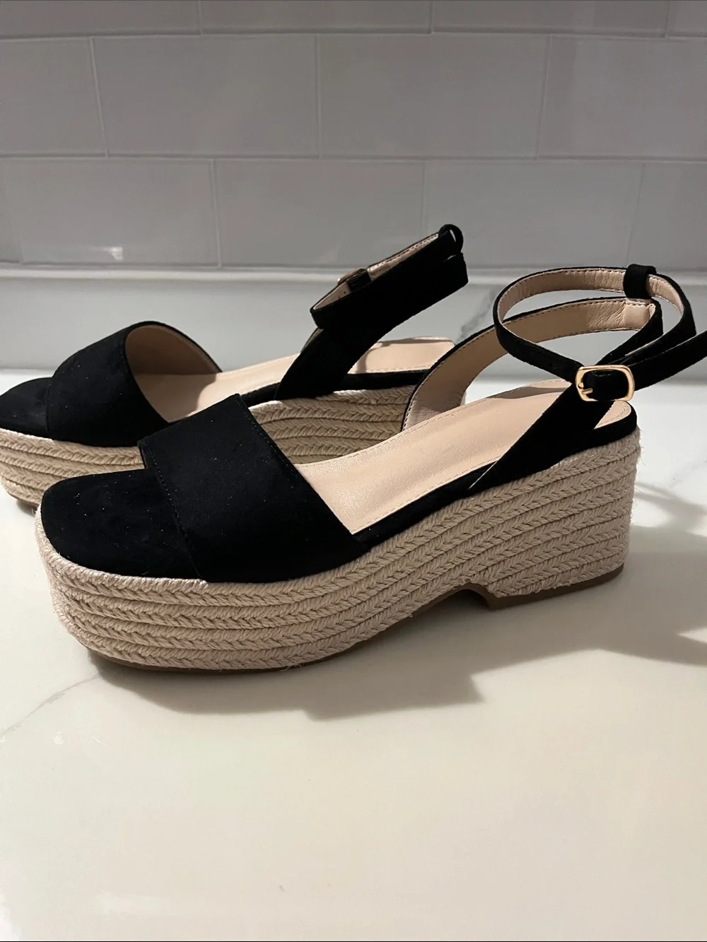 Amazon Black Platform Espadrille Wedge Sandals with Ankle Strap